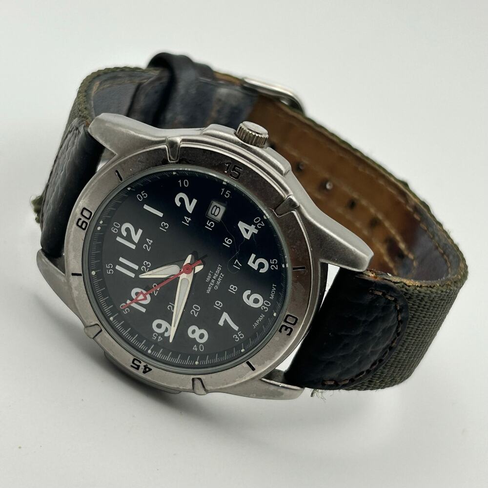 Puritan Field Men's Watch Black Dial Green Fabric Band Working New Battery - Picture 4 of 8